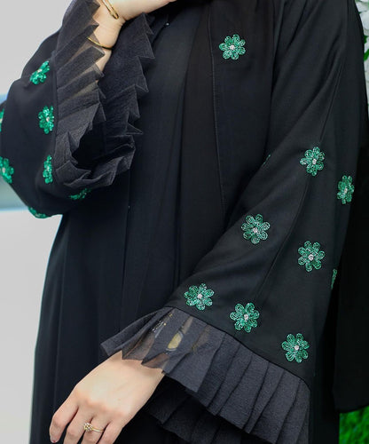 Delicate handwork Net Sleeves Abaya - The Abaya Store