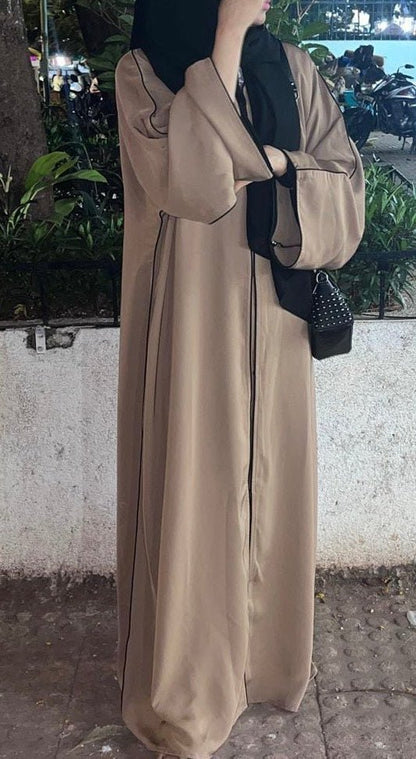 Delicate Piping Buttoned Abaya - The Abaya Store