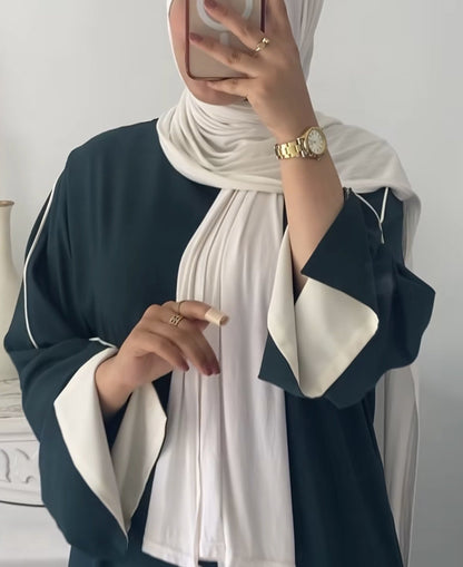 Delicate Piping Buttoned Abaya with Slit Sleeves - The Abaya Store