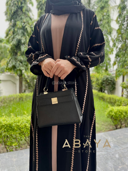 Embroidered Jacket Abaya with light brown inner - The Abaya Store