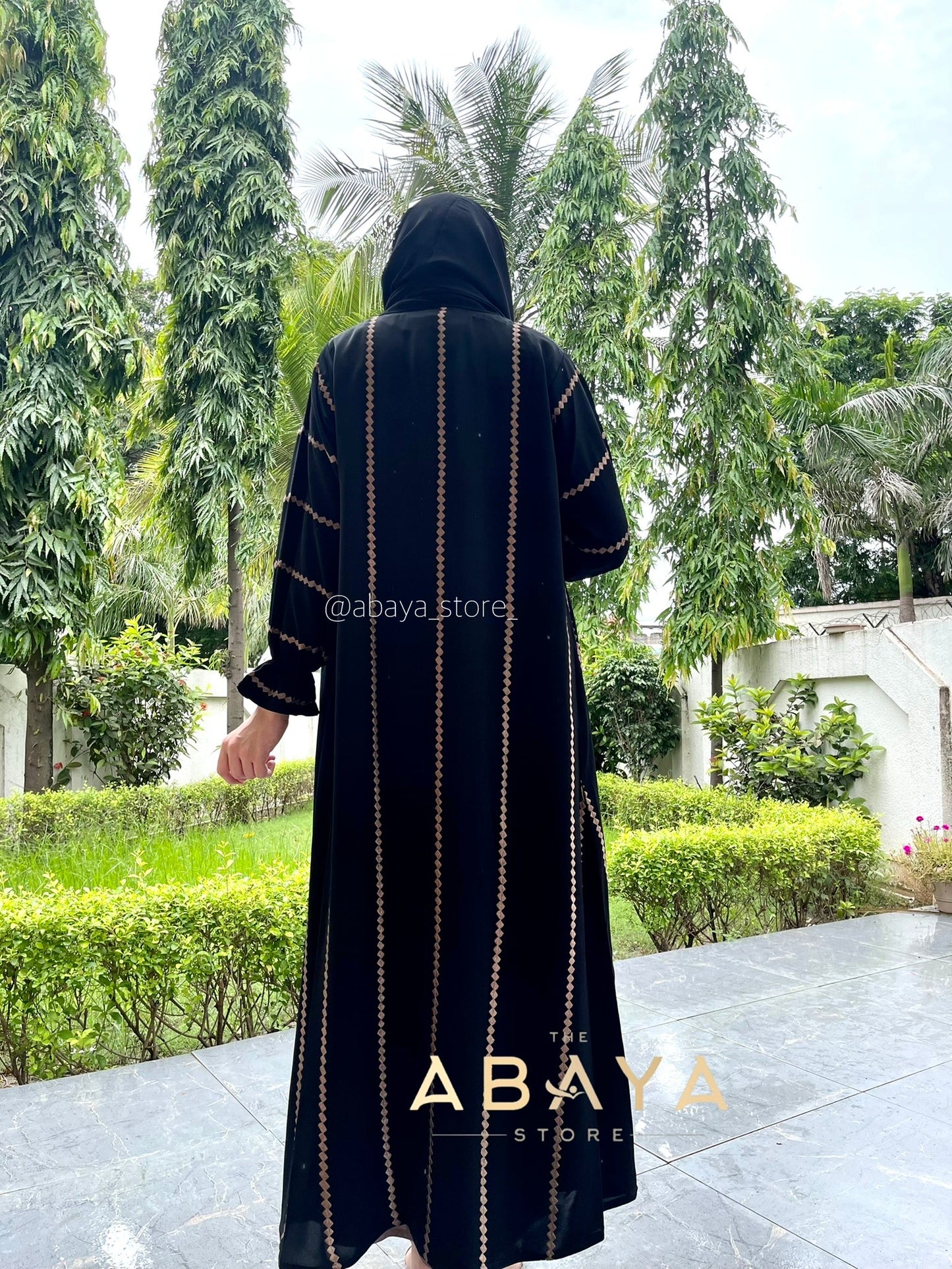 Embroidered Jacket Abaya with light brown inner - The Abaya Store