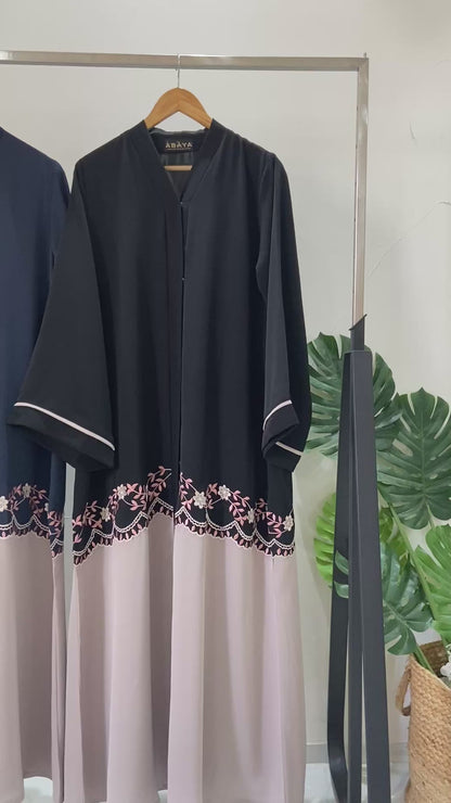 Elegant Dual - Tone Embroidered  Abaya