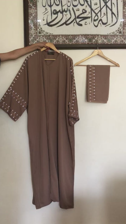 Embroidered Semi Bisht  Buttoned Abaya