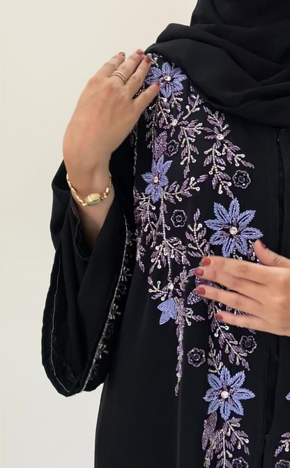 Lavender Vine Designer Black Abaya