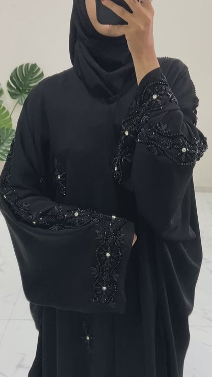 Luxury Black Floral Hand- Beaded Abaya