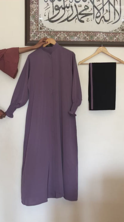 Basic Buttoned Rutched Sleeves Abaya