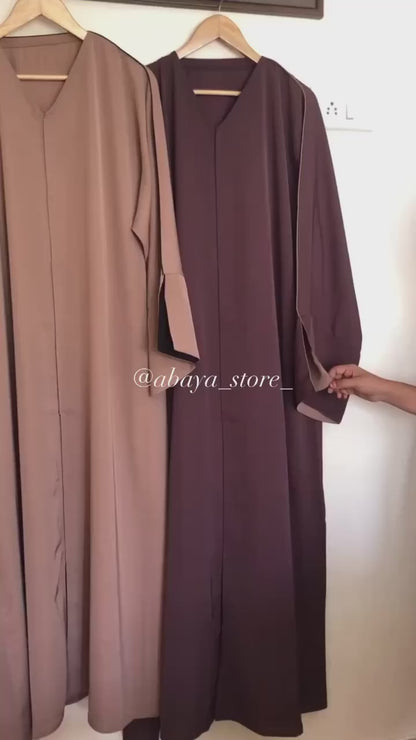 Delicate Piping Buttoned Abaya with Slit Sleeves