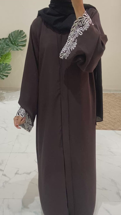 Embroidered Sleeves Abaya in Brown Beauty