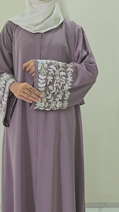 Lilac Grey luxe floral Abaya