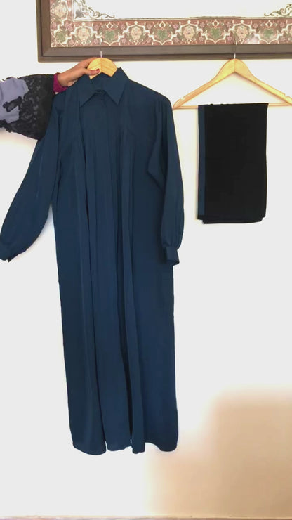 Basic Cuff Sleeves Buttoned Abaya With Polo Collars