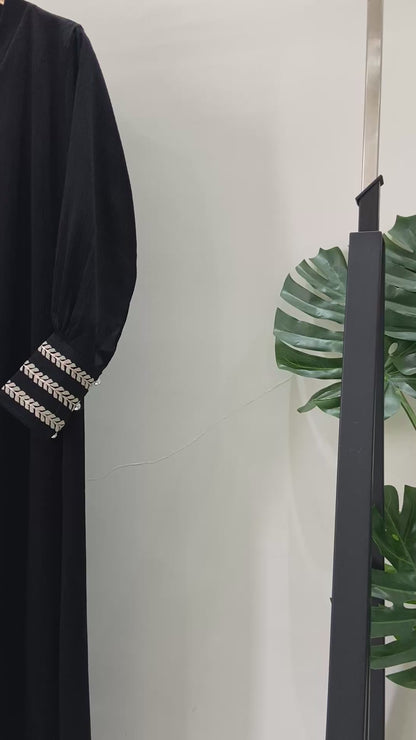 Black abaya with Premium Cuff Embroidered Detailing