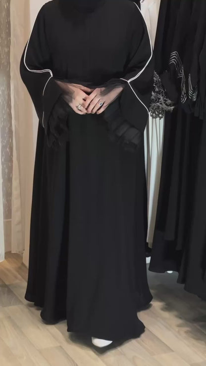 Delicate Piping & Net Sleeves Abaya