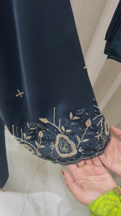 Delicated Handworked Teal Blue Abaya