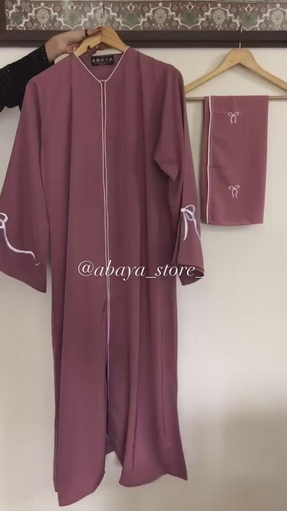 Amani bow Embroidered Abaya in Rosewood