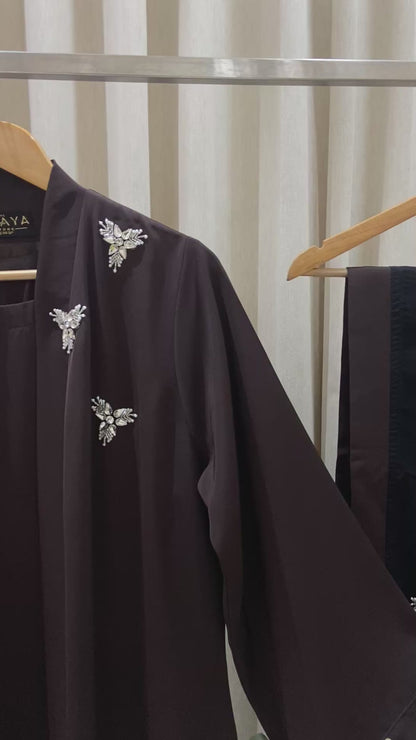 Two piece Handworked abaya In Brown