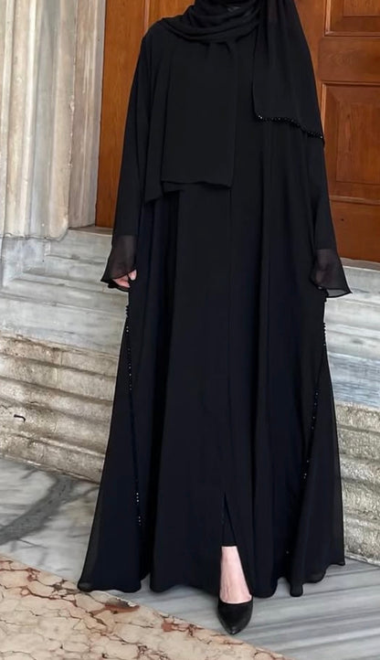 Black Umbrella Chiffon layered Abaya