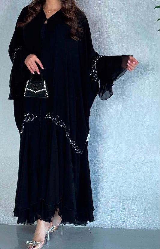 Delicate Handwork chiffon Hem Abaya