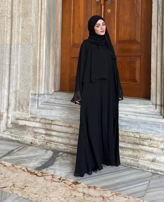 Black Umbrella Chiffon layered Abaya