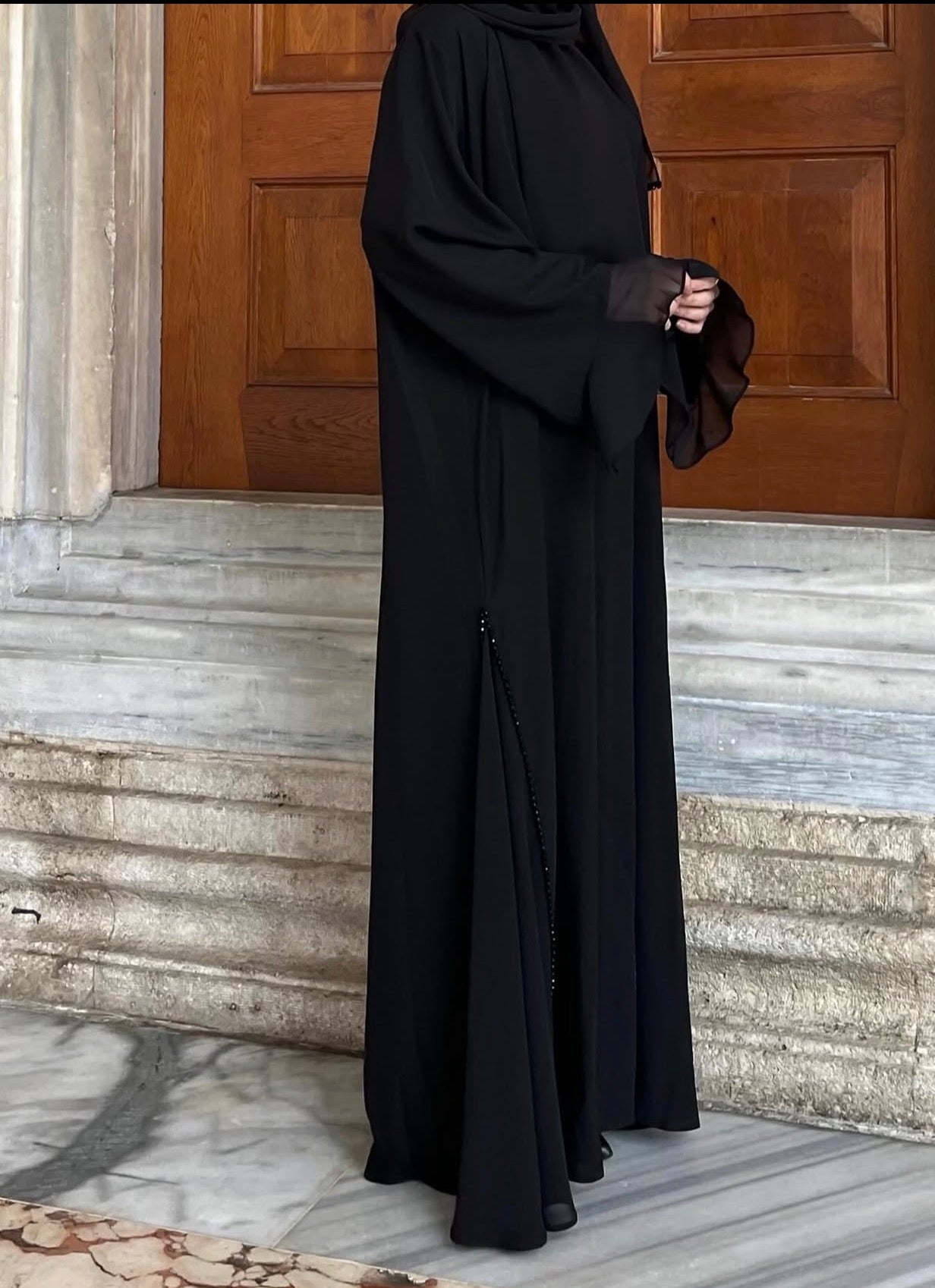 Black Umbrella Chiffon layered Abaya