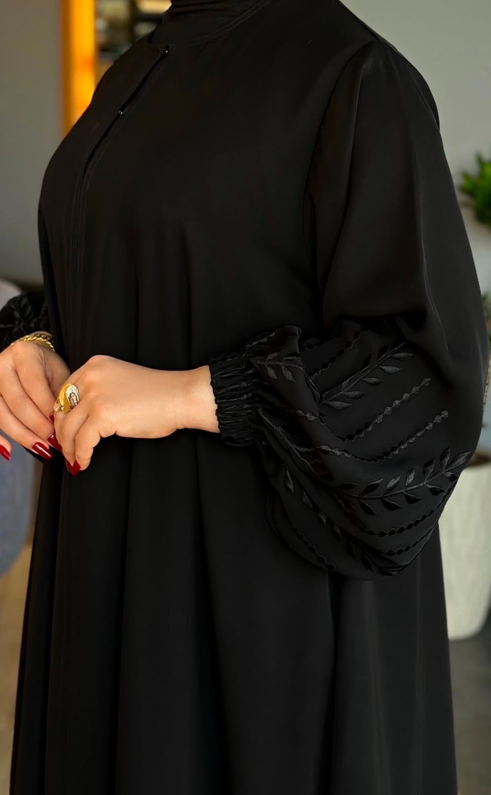 Embroidered Sleeves Umbrella Abaya